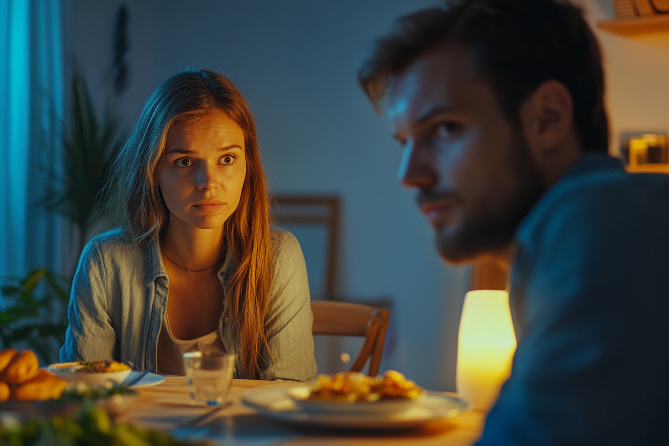 A woman staring at her husband during dinner | Source: no source
