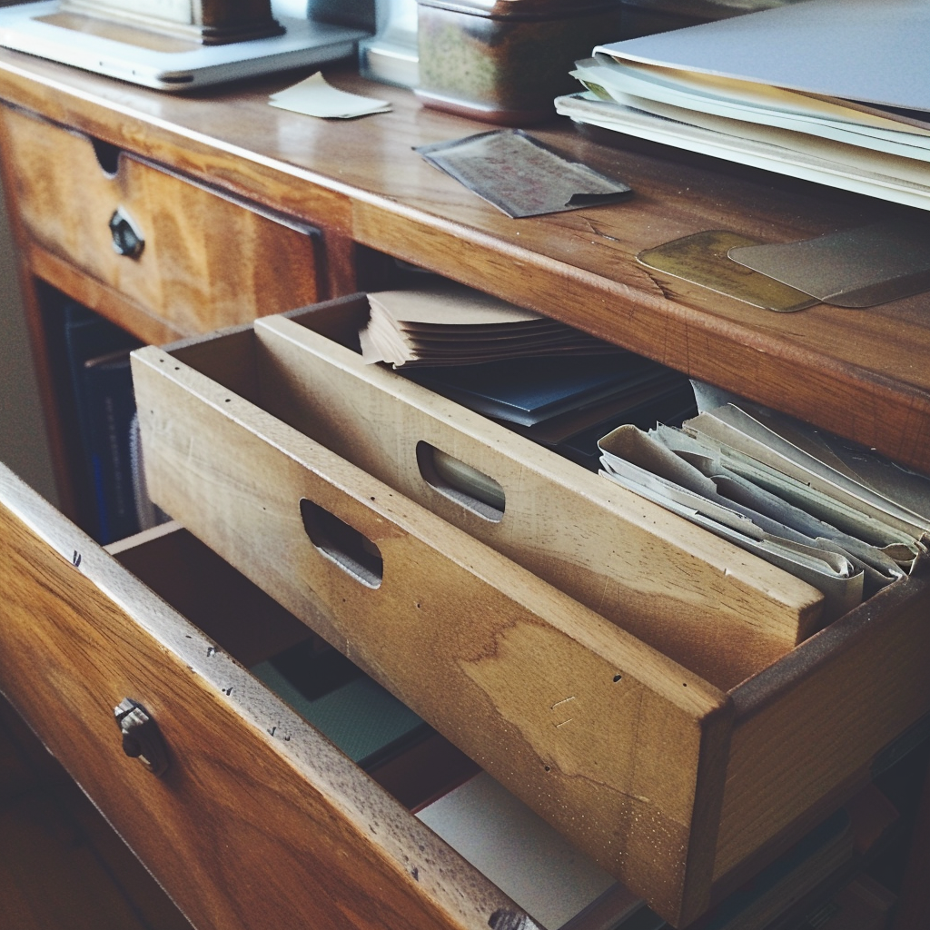 Open desk drawers | Source: No source