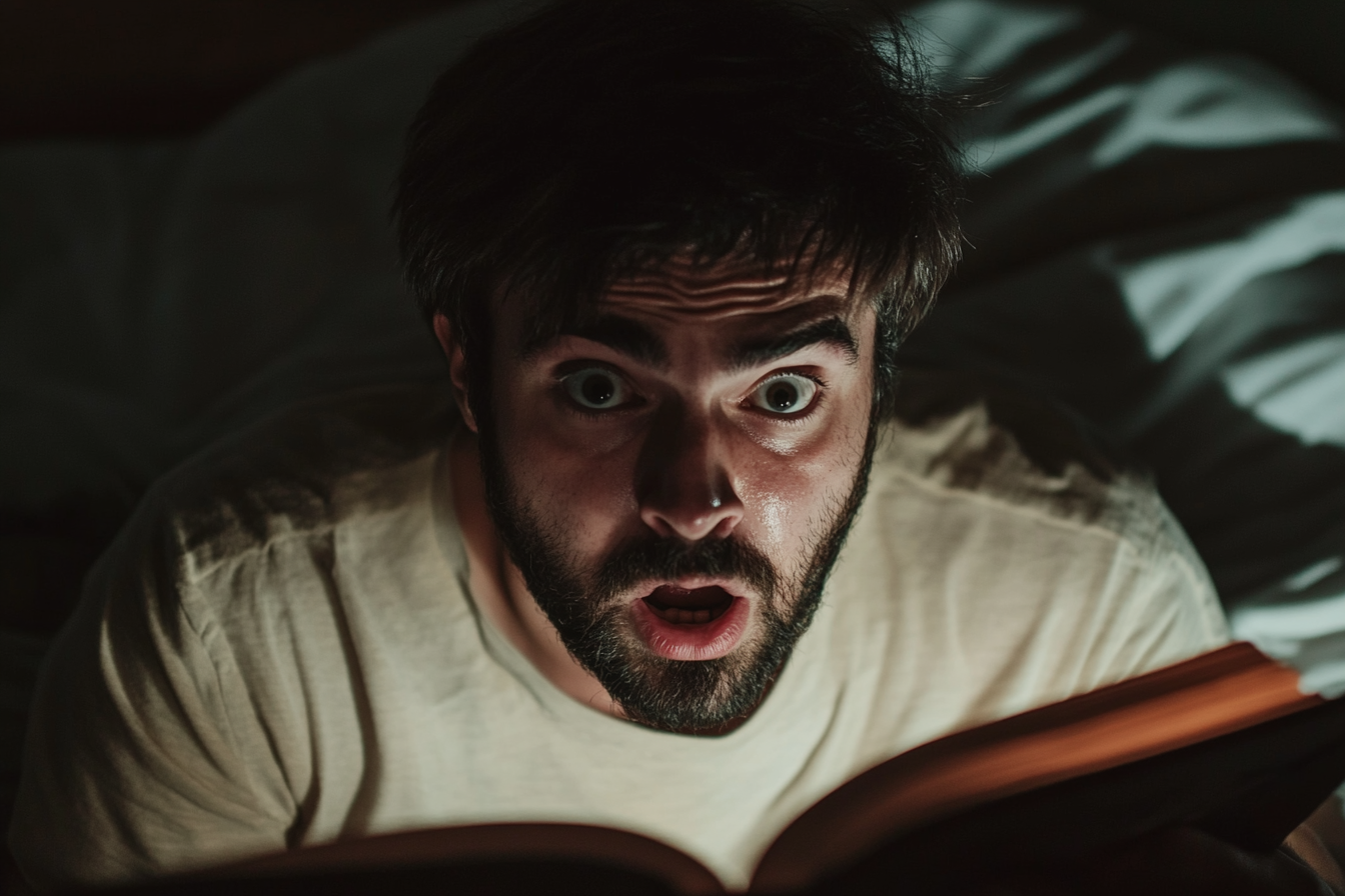 A shocked man reading a diary | Source: no source