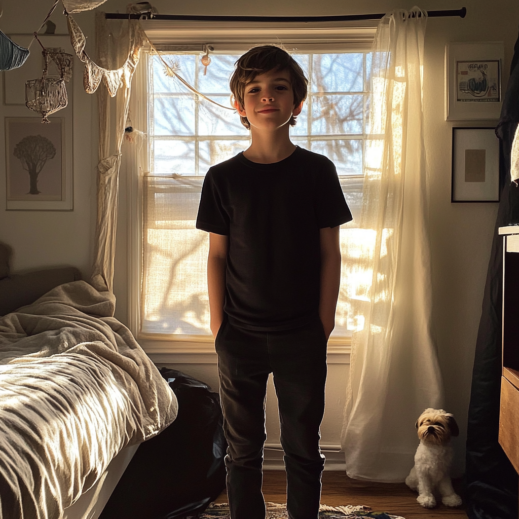 A smiling boy in his bedroom | Source: No source