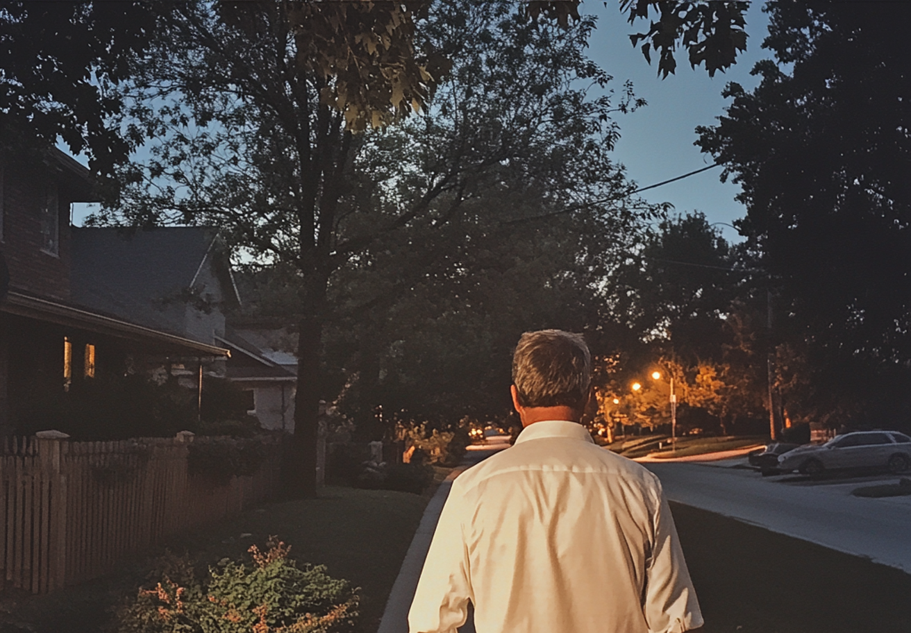 A man walking down a side walk | Source: No source