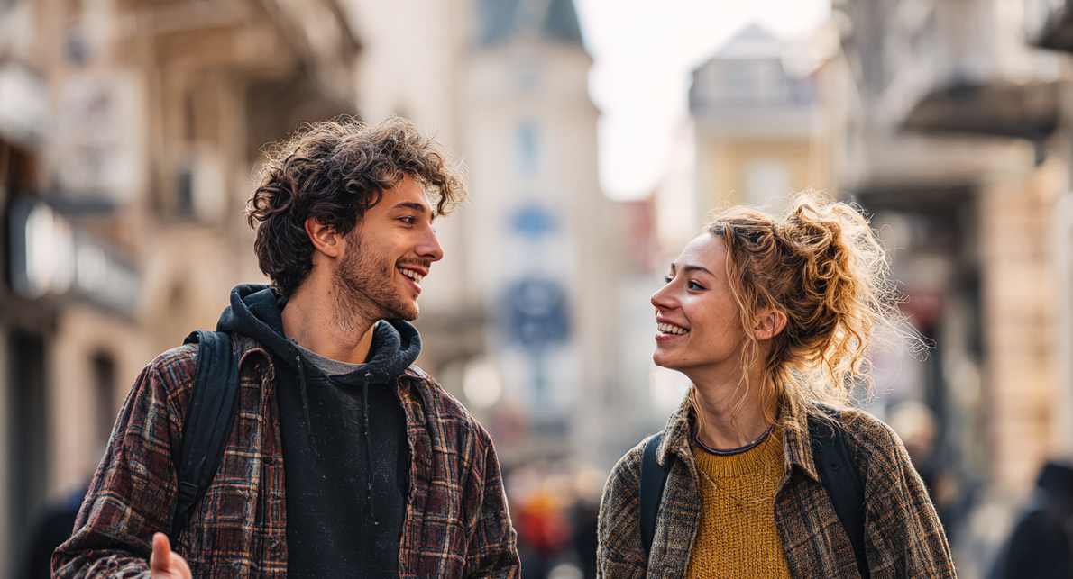 A couple talking while walking on a city street | Source: No source