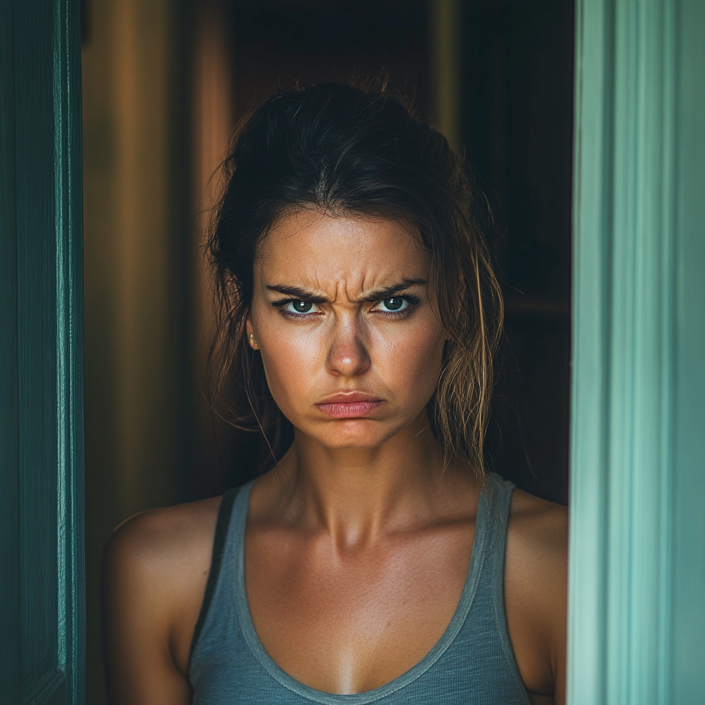 An angry woman in her doorway | Source: No source