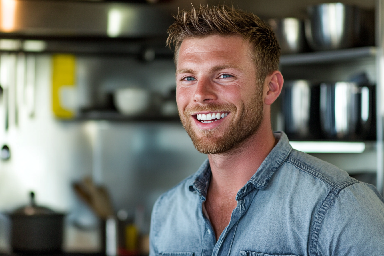 A smiling man in a kitchen | Source: no source