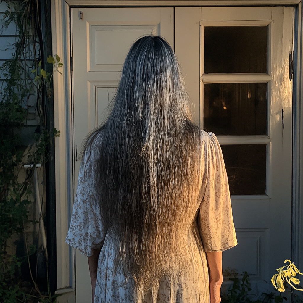 A woman standing in front of a door | Source: no source