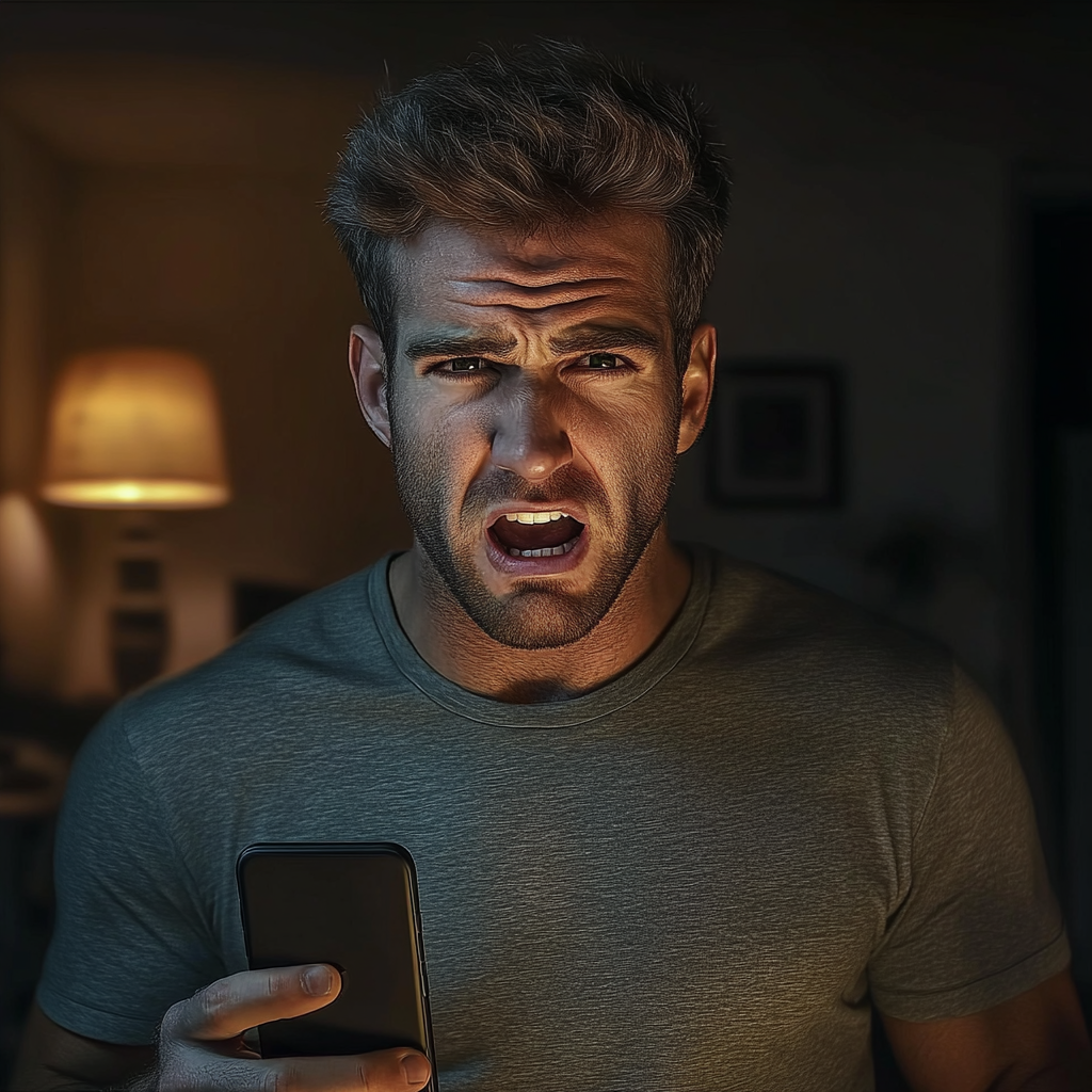 A furious man holding his phone | Source: no source