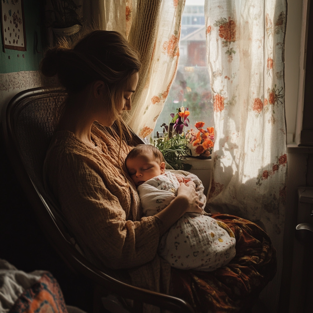 Mother cradling her newborn baby | Source: No source