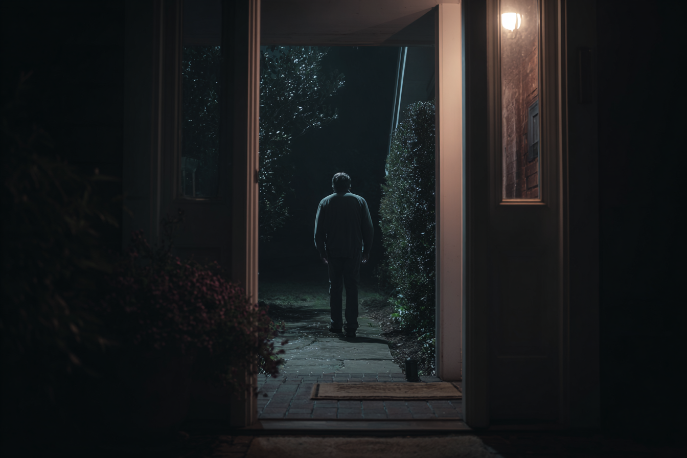 A man leaving a house at night | Source: no source