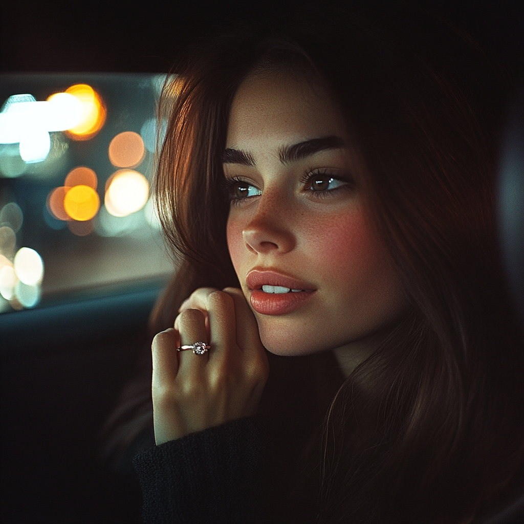 A woman sitting in the passenger's seat of a car | Source: No source