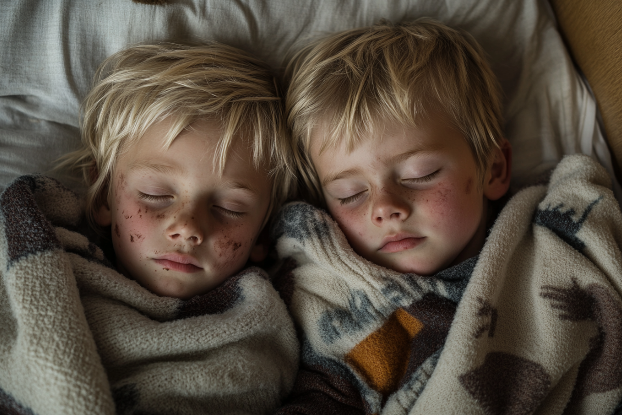 Two boys sleeping in a hallway | Source: No source