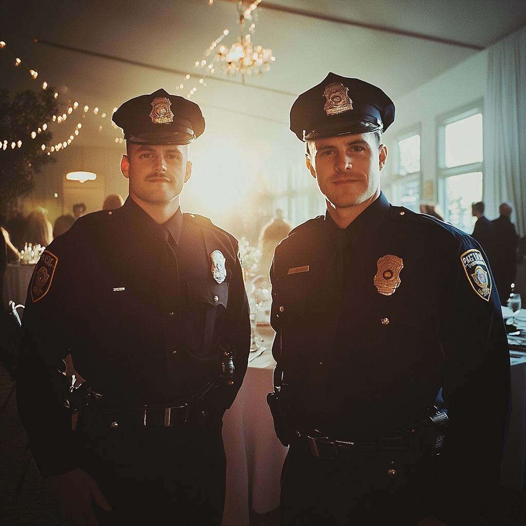 Two police officers at a wedding | Source: no source
