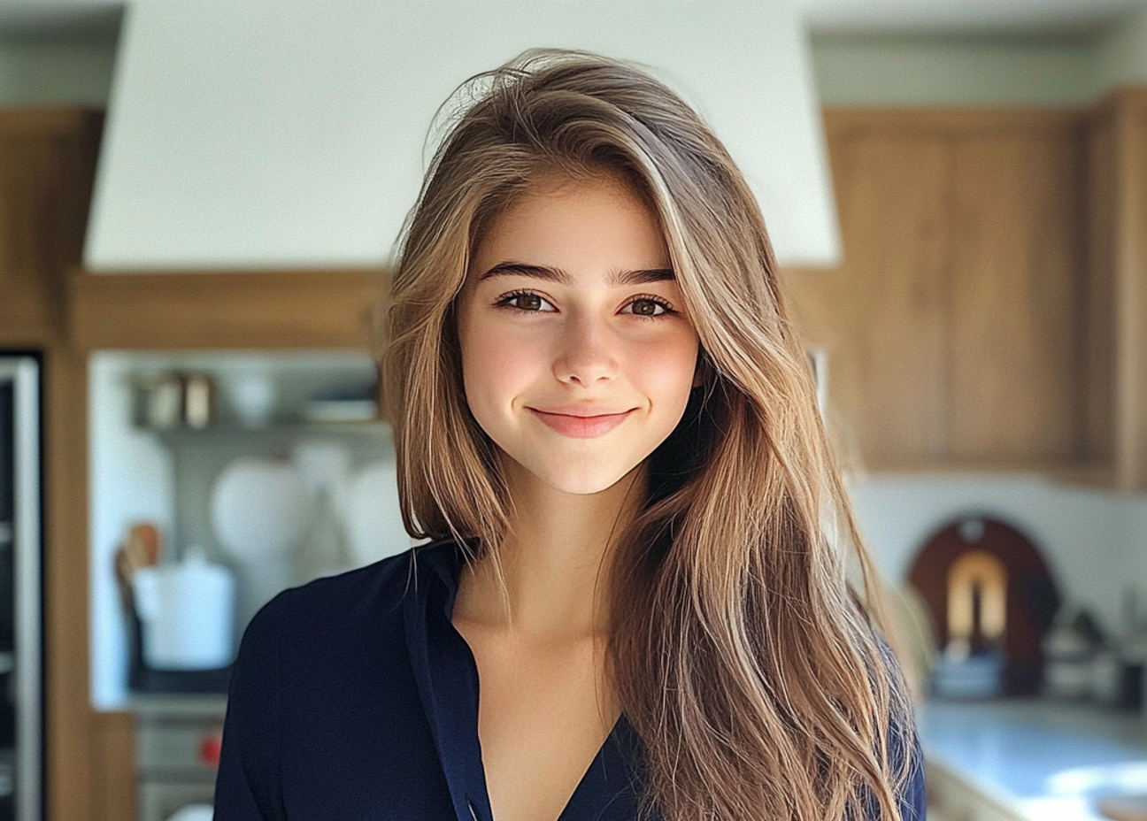 A smiling young woman standing in a kitchen | Source: No source