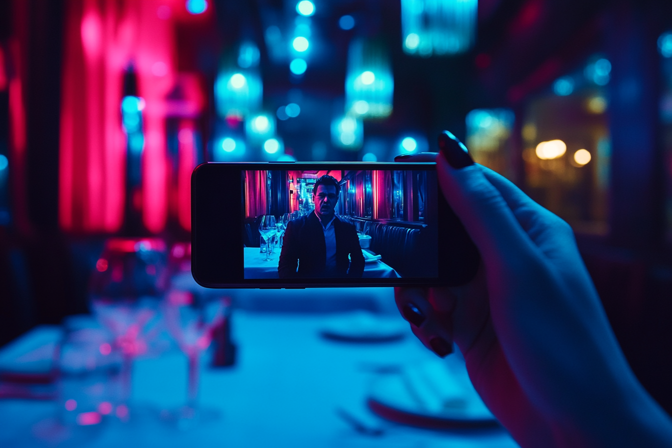 Woman holding a phone showing footage of an angry man | Source: No source