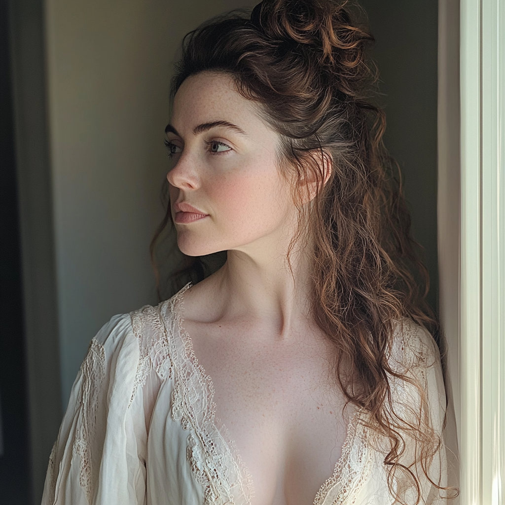 A woman standing in her nightgown | Source: no source