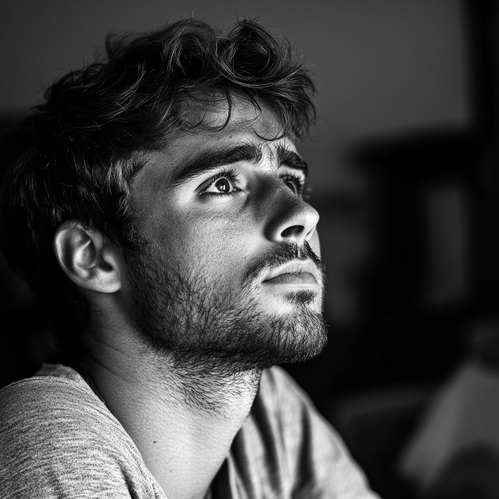 A nervous man looking up | Source: No source