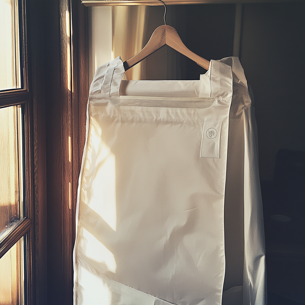 A garment bag on a hanger | Source: No source