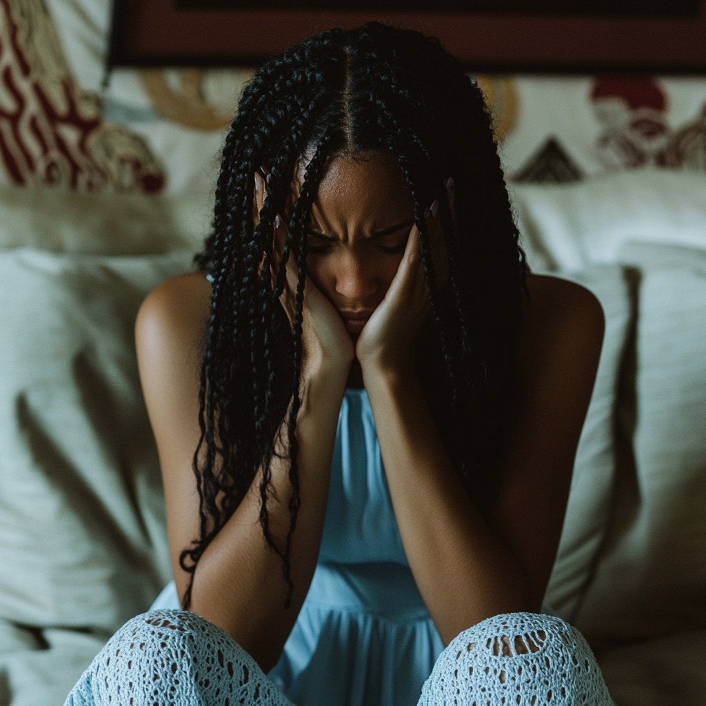 A woman holding her head | Source: No source