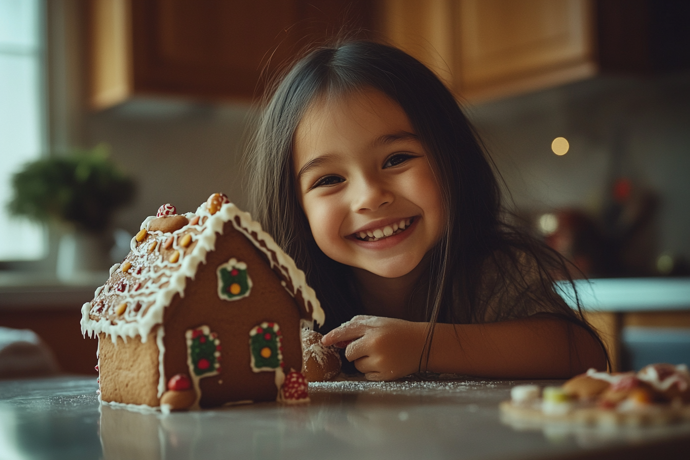 A little girl with a gingerbeard house | Source: No source