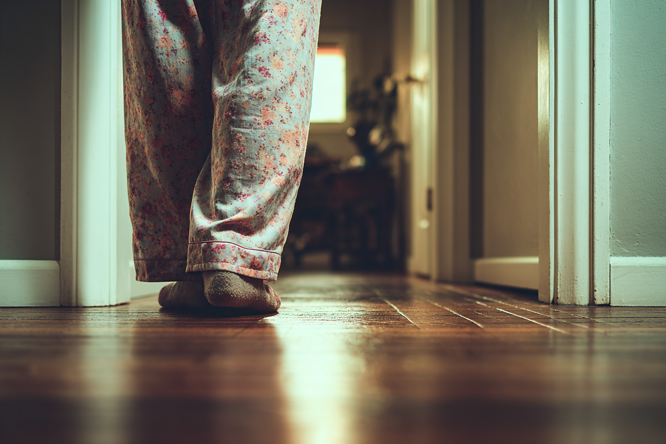 A person walking in a hallway | Source: No source