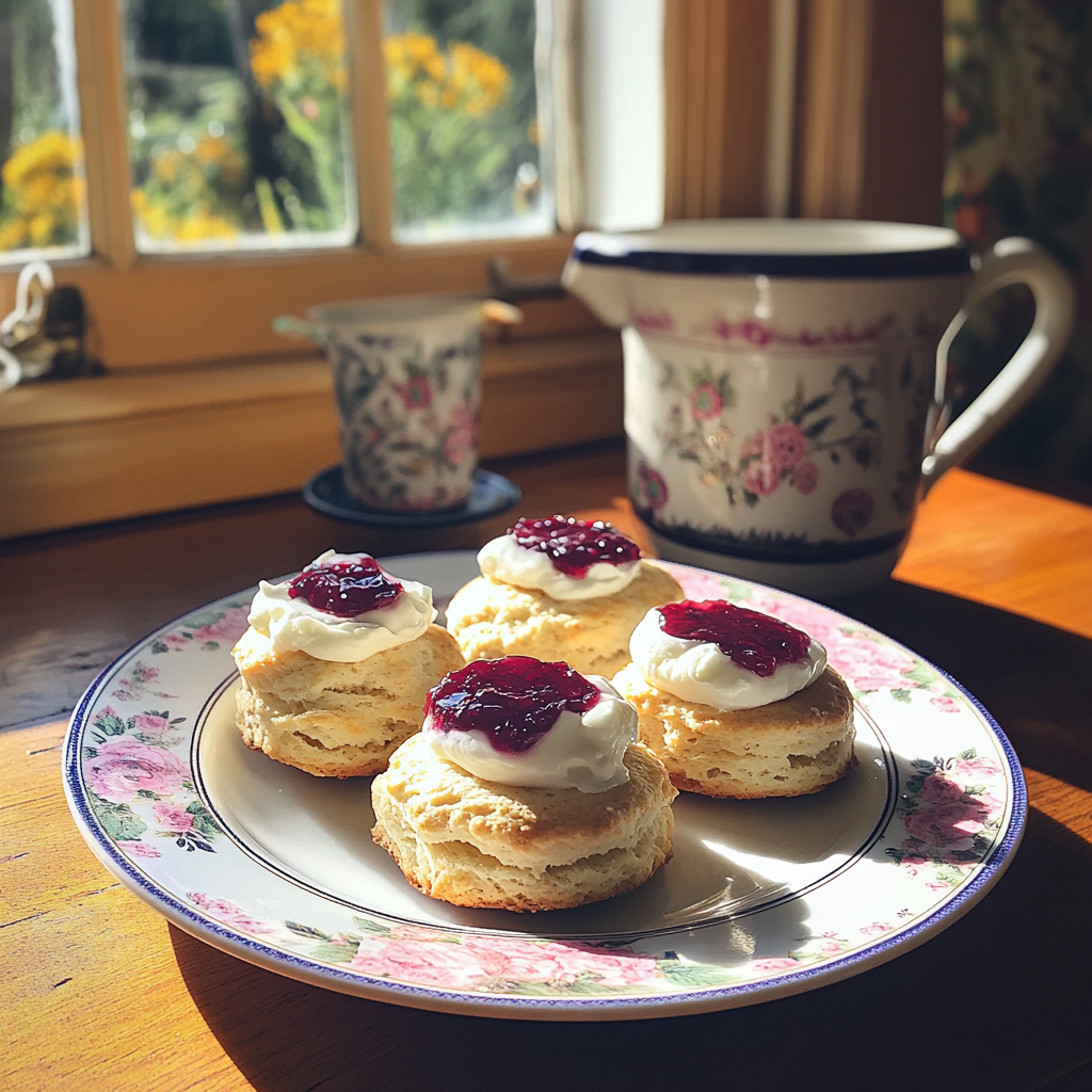 A plate of fresh scones and jam | Source: No source
