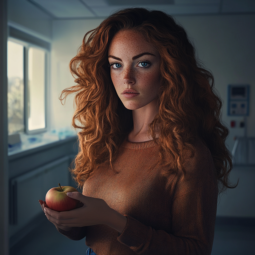 A woman holding an apple | Source: No source