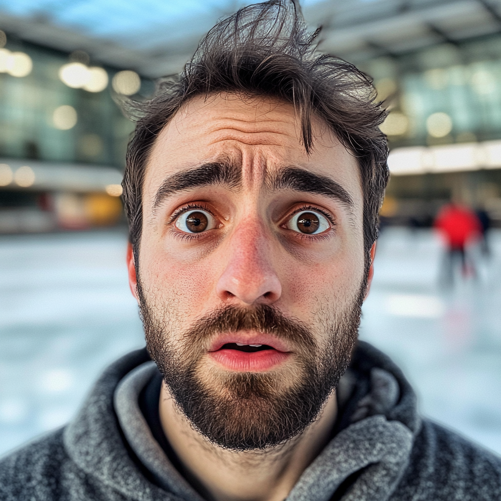 An upset man on a skating rink | Source: No source