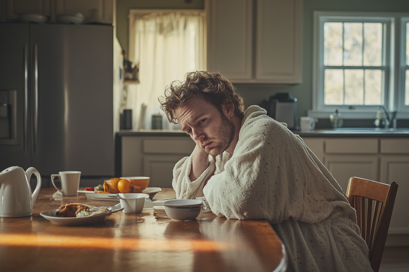 A sickly man sitting at a kitchen table | Source: no source