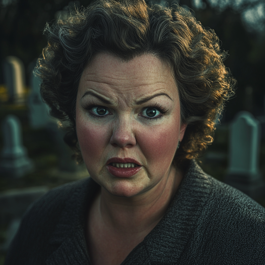 A furious older woman in a cemetery | Source: no source