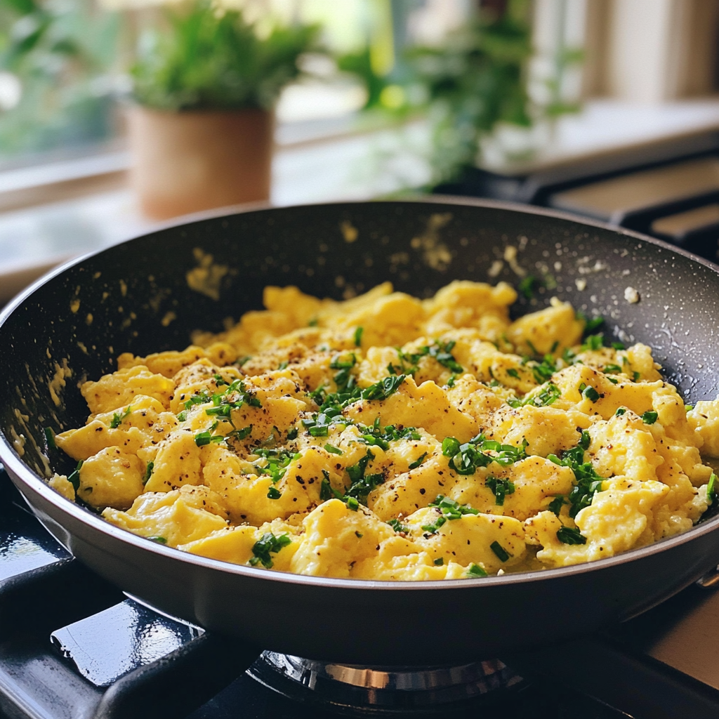 Scrambled eggs in a pan | Source: no source