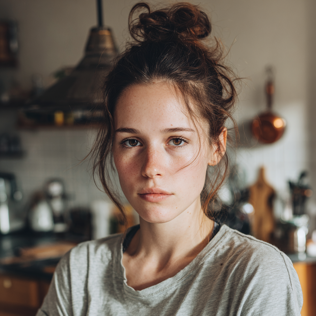 An emotional woman standing in a kitchen | Source: no source