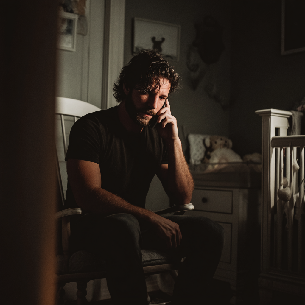 A man sitting on a rocking chair in a nursery | Source:  no source