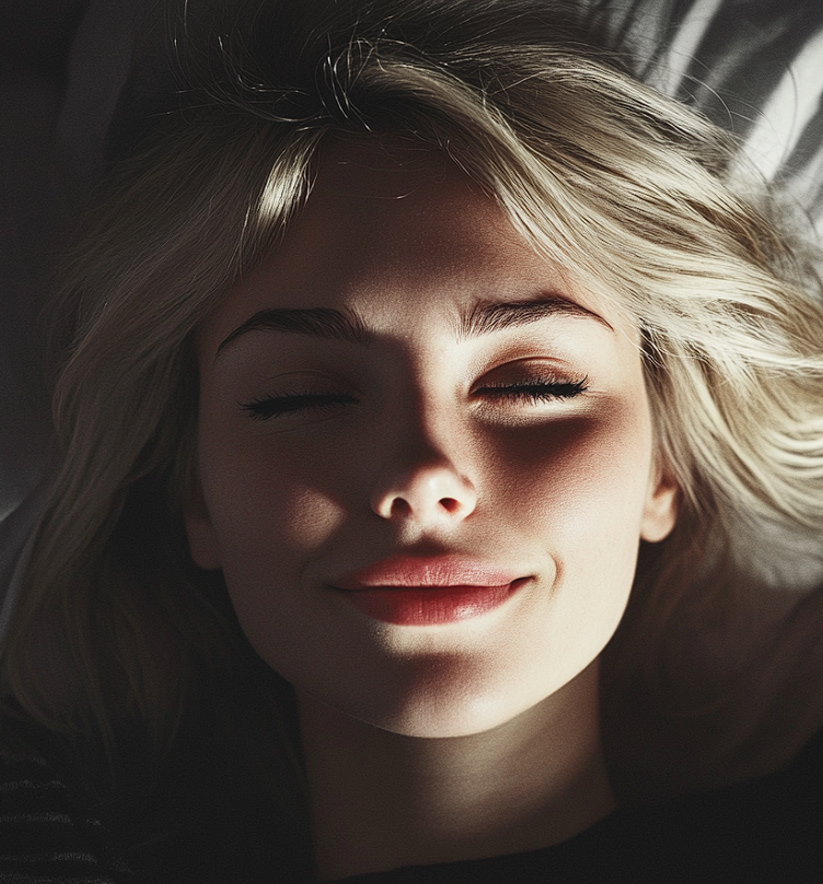 A woman falling asleep with a smile | Source: No source