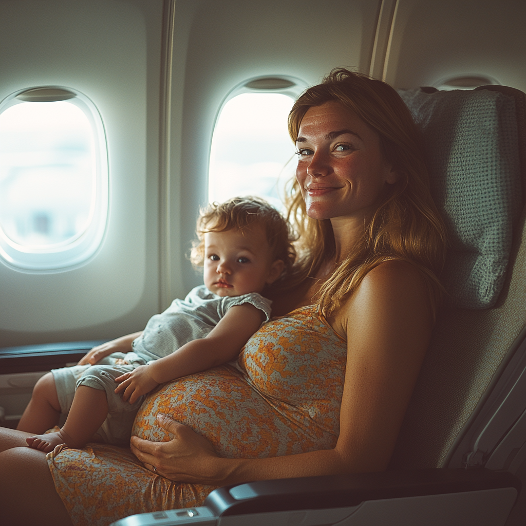 A happy pregnant woman with a toddler in her lap | Source: no source