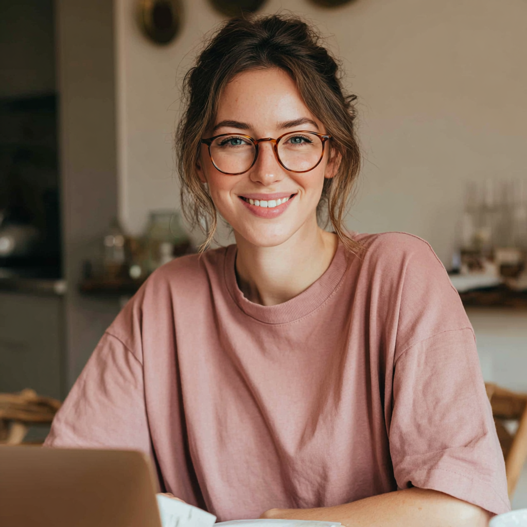 A smiling woman using her laptop | Source: no source