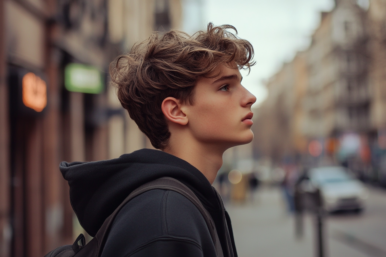 A thoughtful teen boy on a city street | Source: No source