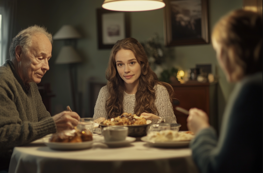 A woman having dinner with her parents | Source: No source