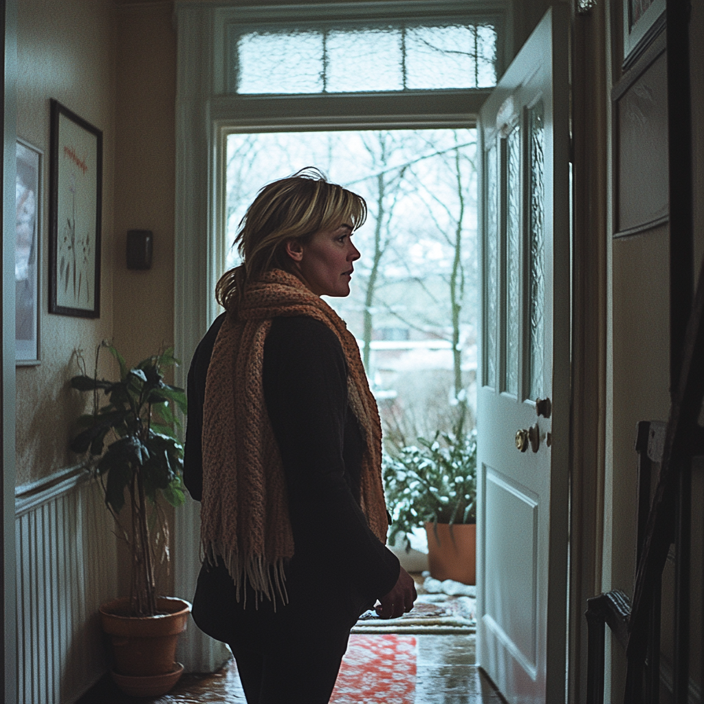 An upset woman leaving a house | Source: No source