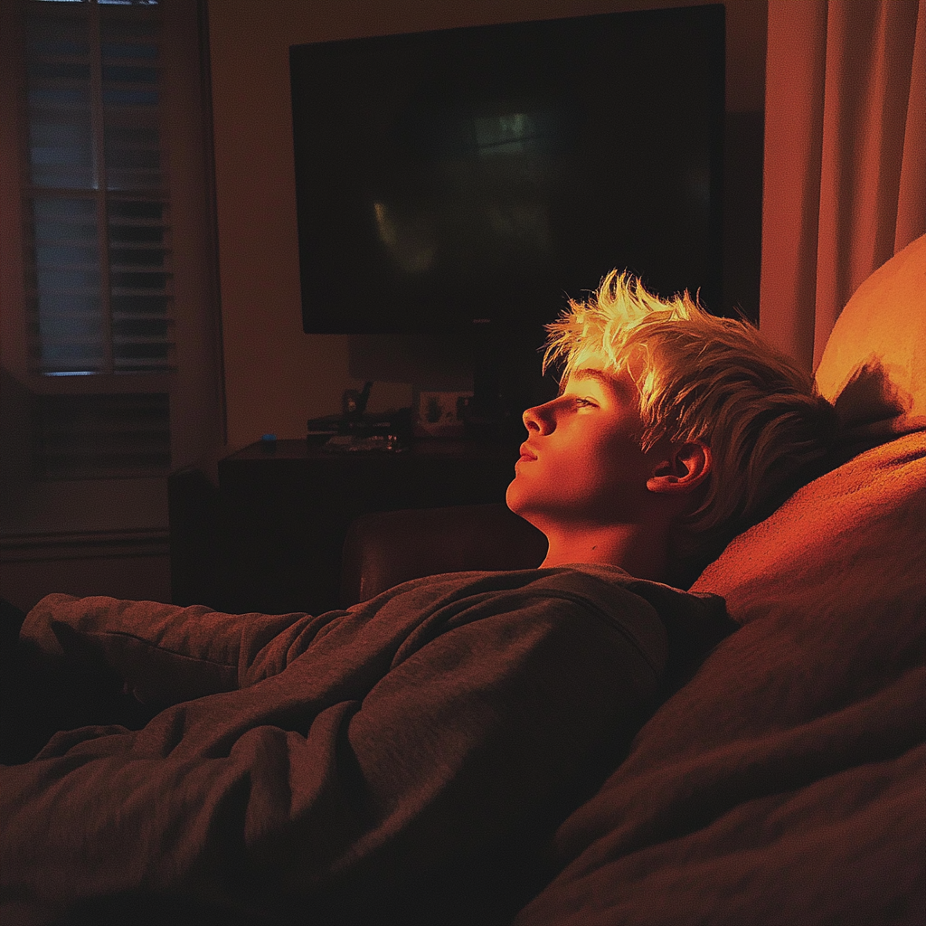 A teenage boy sitting on a couch | Source: No source