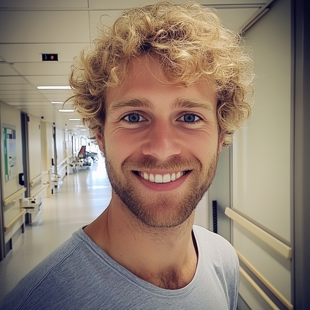 A smiling man standing in a hospital hallway | Source: no source