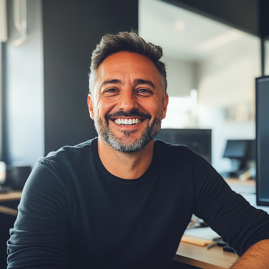 A smiling man sitting in his office | Source: No source