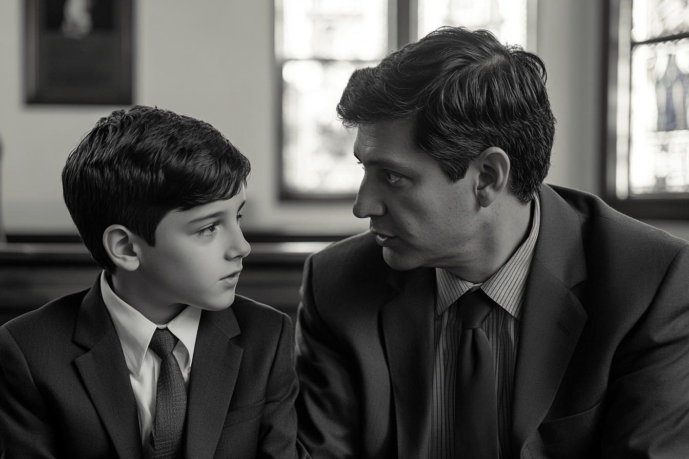 A man speaking to his son in a church | Source: no source