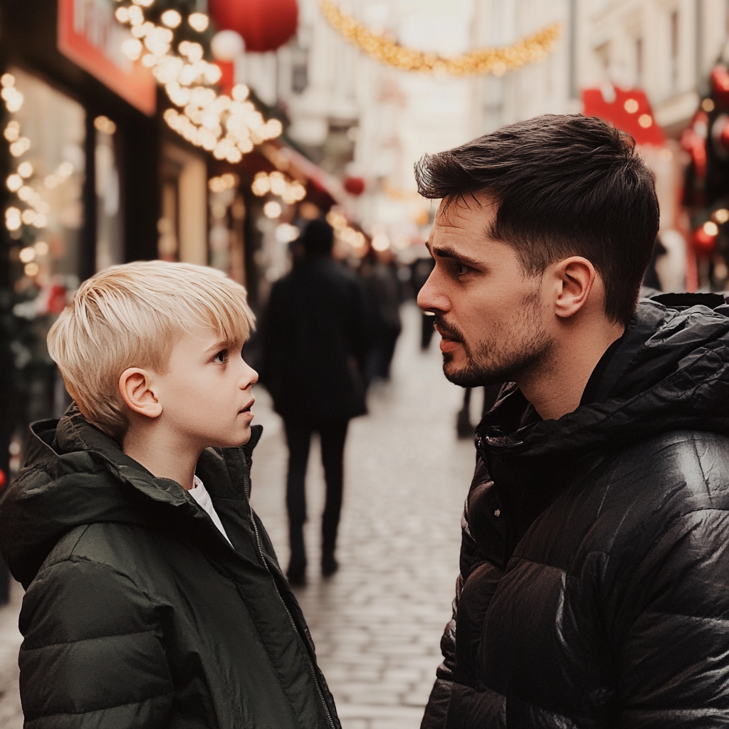 A serious man talking to a boy | Source: No source