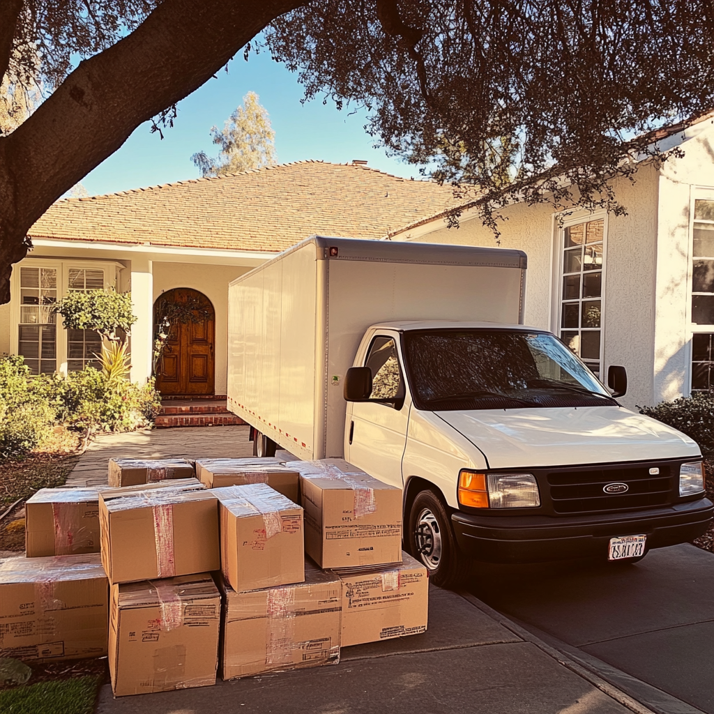 A moving van and boxes | Source: No source