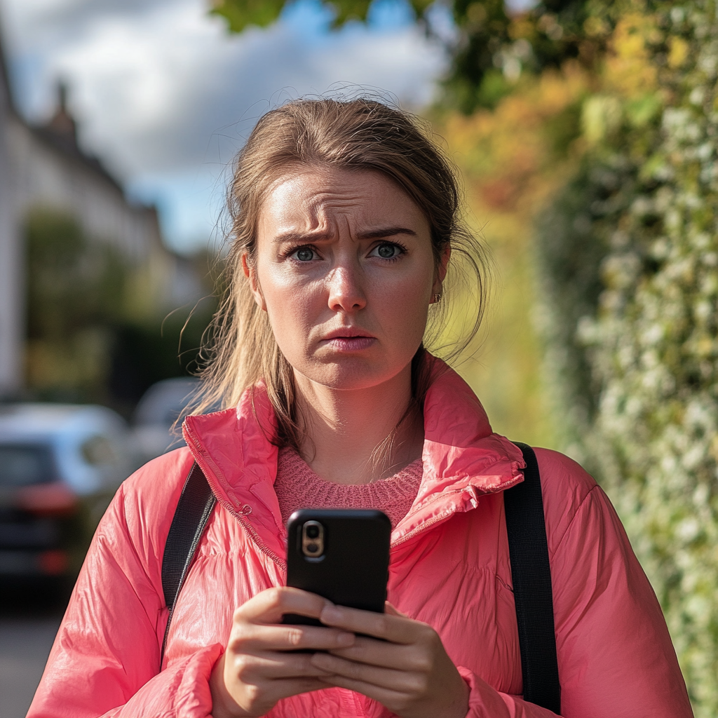 A woman holding a phone and frowning | Source: no source