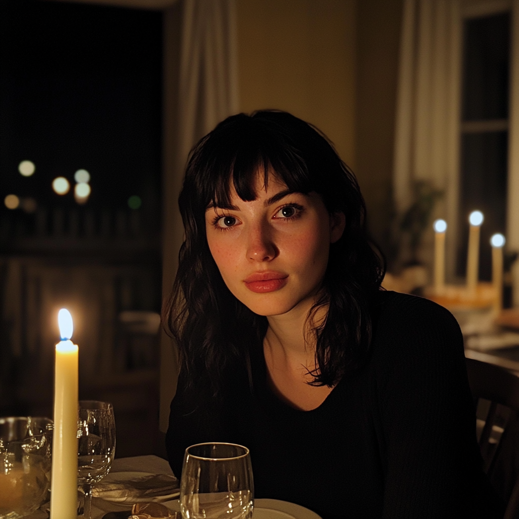 A woman sitting at a dinner table | Source: No source