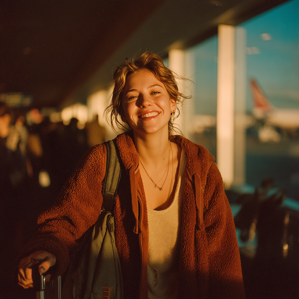 A happy girl with her luggage | Source: No source