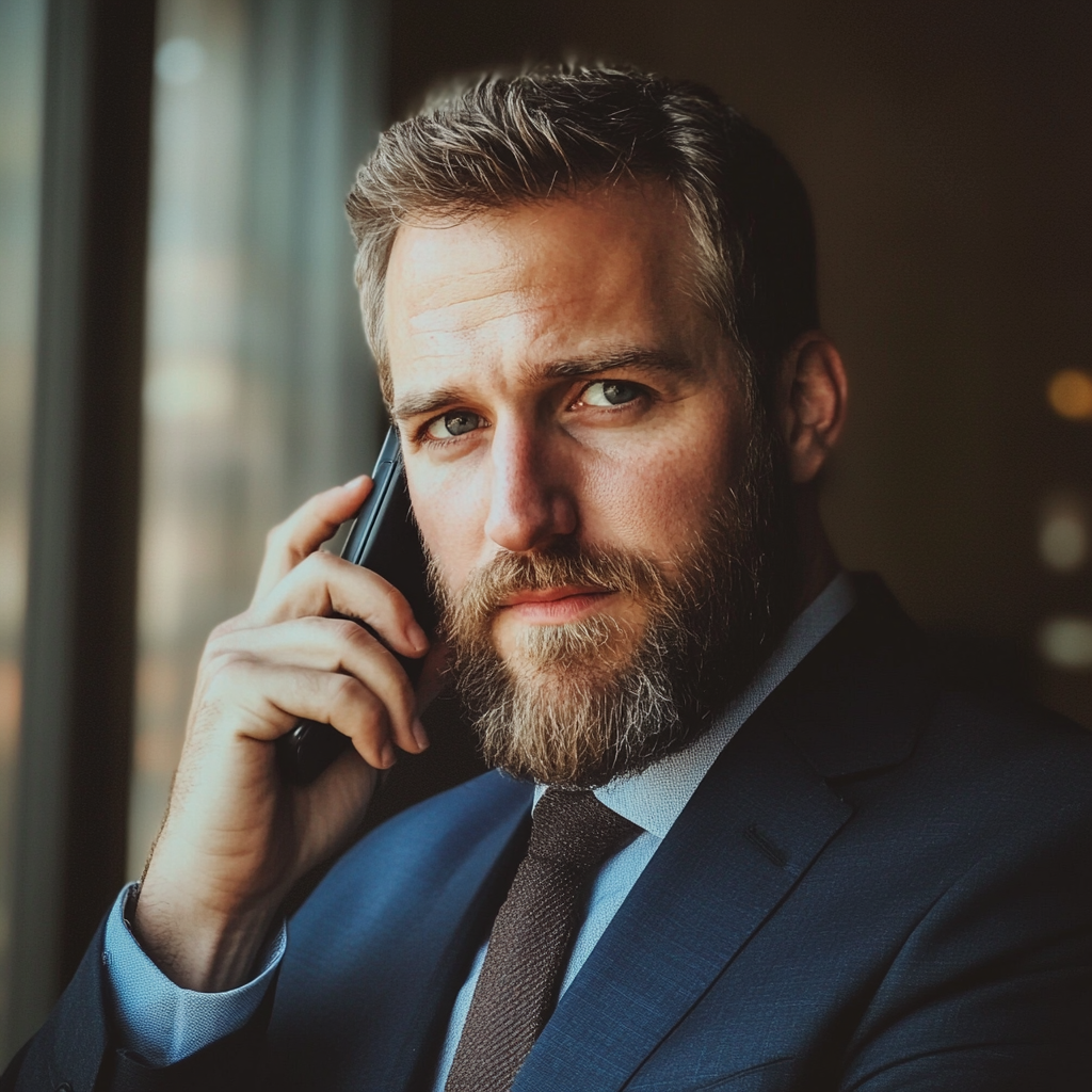 A close up of a lawyer talking on the phone | Source: No source