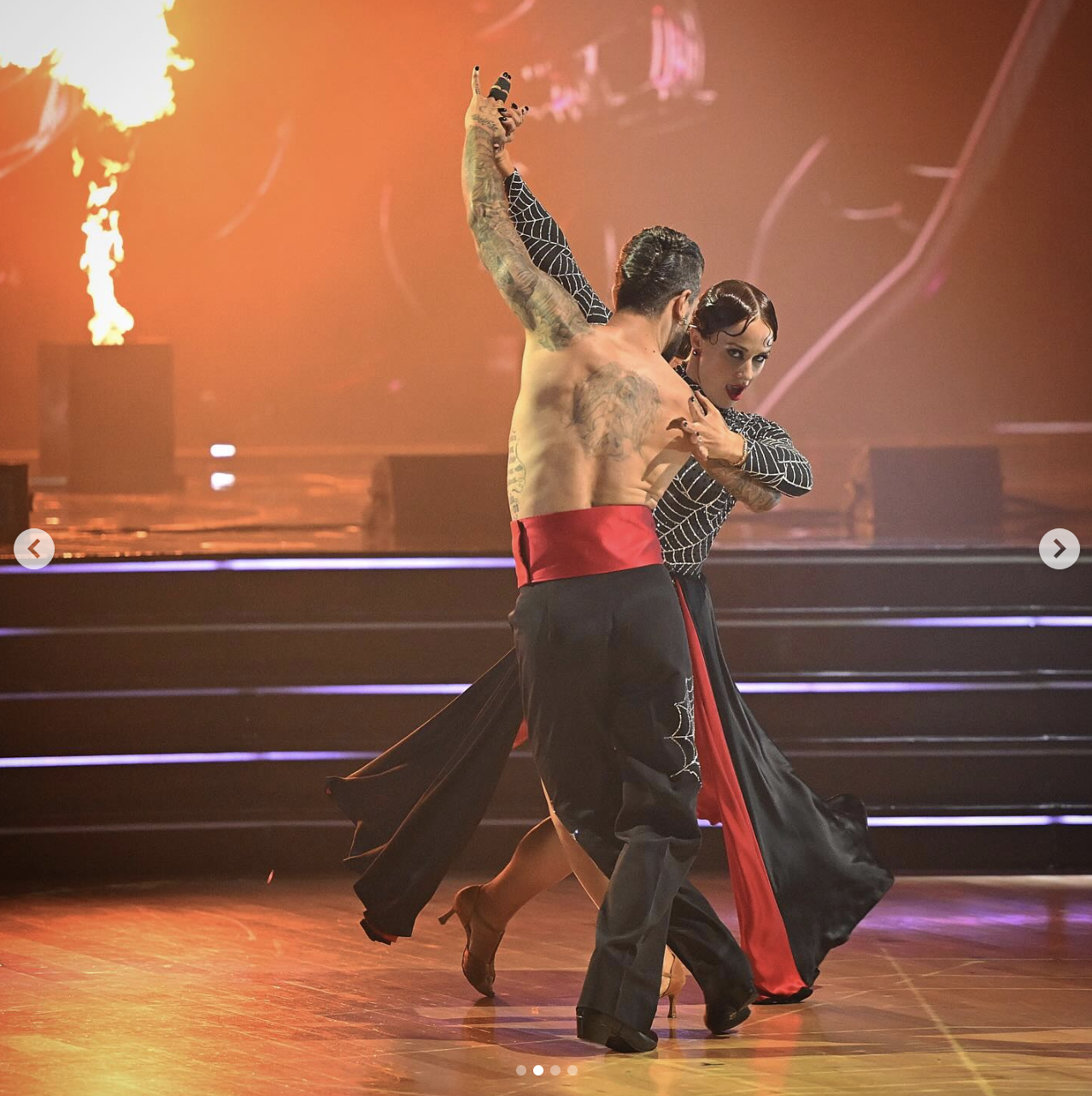 Whitney Leavitt and Mark Ballas are pictured onstage during their Paso Doble, dated November 4, 2025 | Source: Instagram/dancingwiththestars