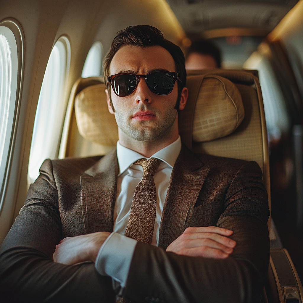 Mr. Thames is annoyed while sitting in his plane seat | Source: no source