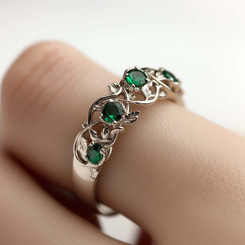 A woman wearing an emerald ring on her finger | Source: no source